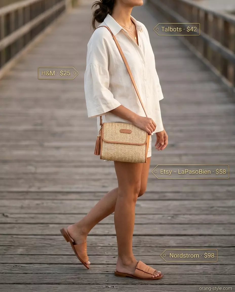 Off-white linen set for Summer Breezy Day Outfits for Women 2026. Featuring a cropped shirt and wide-leg pants.