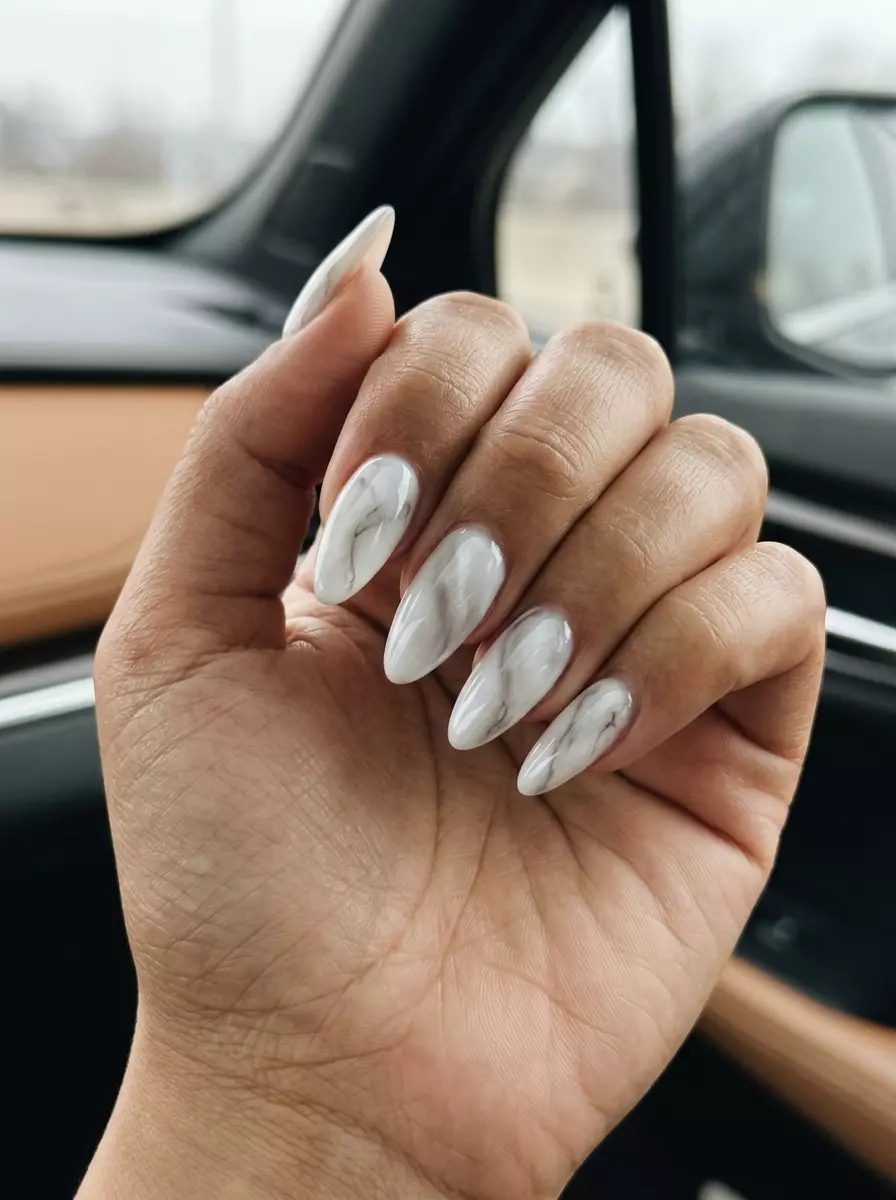 Marble Cat Eye Overlay Nails 2026: Chic Formal Style Sophisticated marble cat eye overlay nails for formal events and business casual. Chic smoky grey shift.