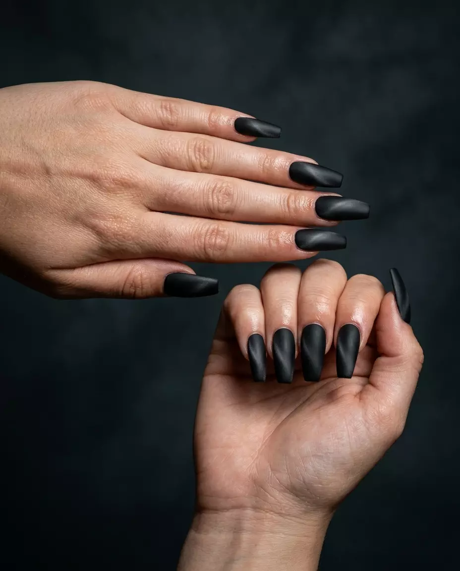 Matte Black Shadow Cat Eye Nails 2026: Edgy Night Out Style Edgy matte black shadow cat eye nails for parties and night outs. Subtle smoky grey/blue shift.