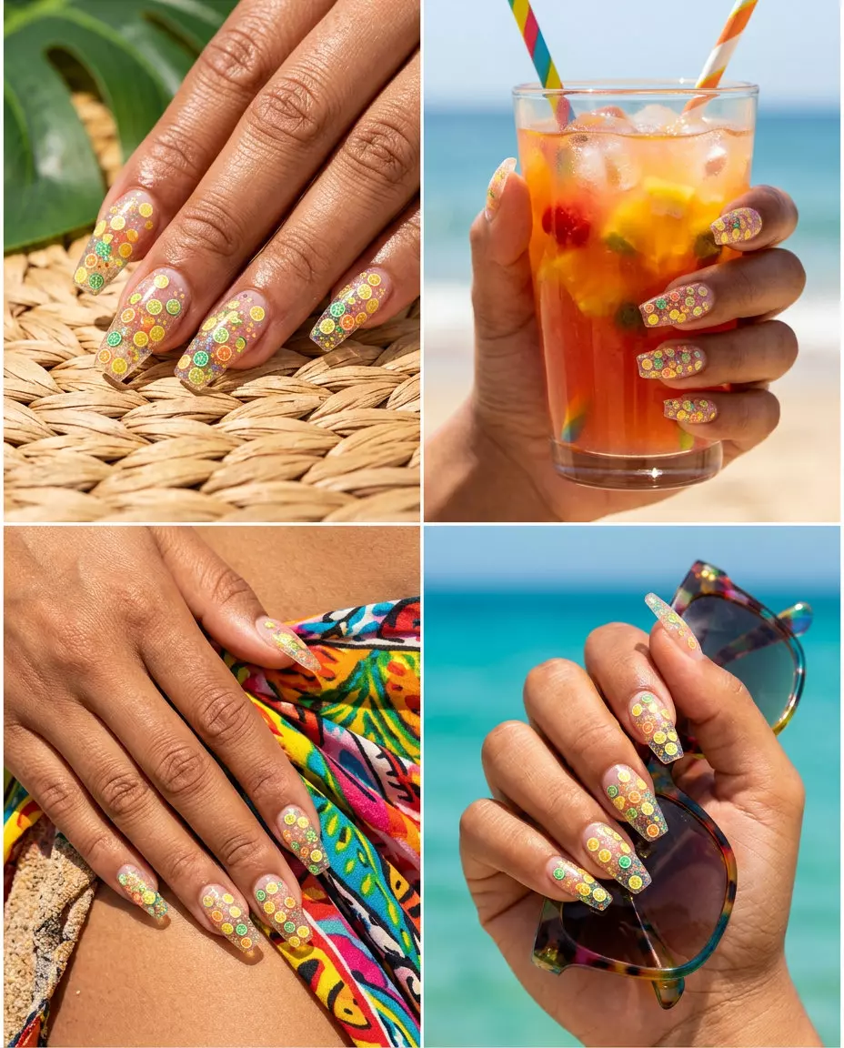 Citrus Confetti Glitter Nails 2026: Festive Glam Citrus confetti glitter coffin nails for summer citrus nail art 2026, perfect for parties and festivals.