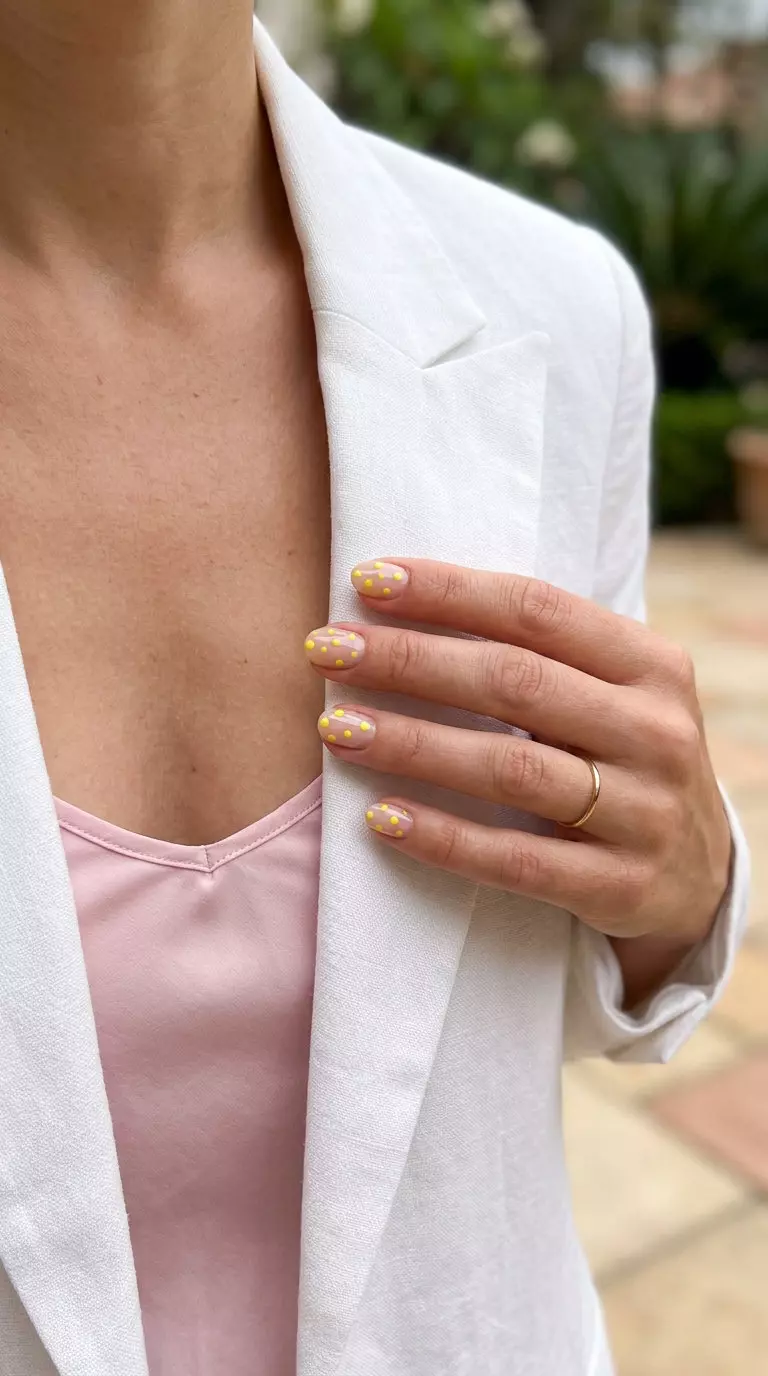 Lemon Drop Dot Nails 2026: Minimalist & Cheerful Lemon drop dot short round nails for summer citrus nail art 2026, a minimalist and cheerful design.