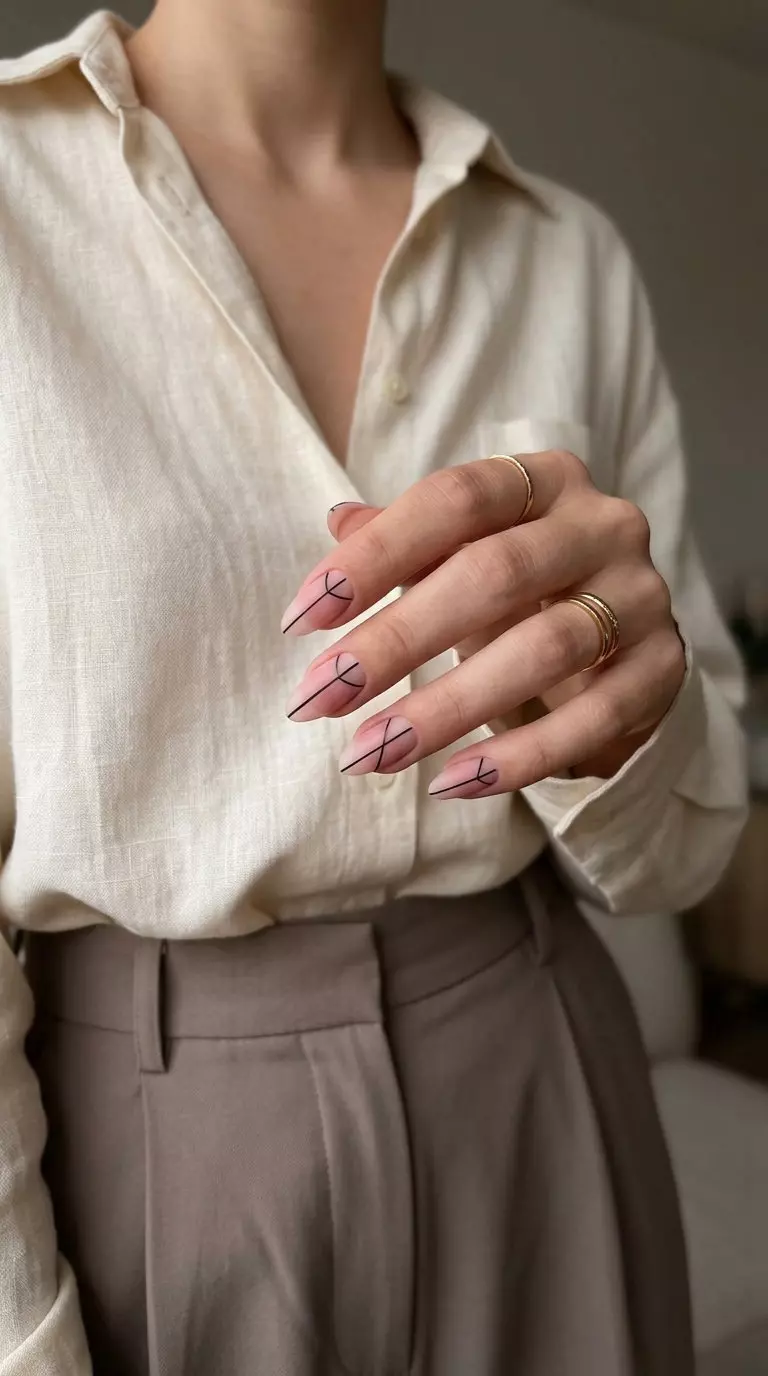 Summer Classy Nails 2026: Geometric Sheer Pink Geometric Sheer Pink Almond Art nails for summer classy nails 2026, minimalist and chic everyday style.