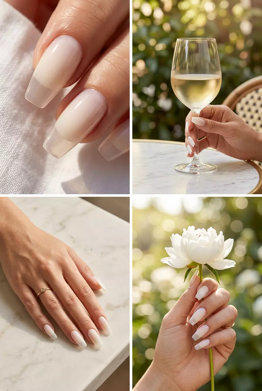 Summer Classy Nails 2026: Milky Jelly Gradient Milky Jelly Gradient nails for summer classy nails 2026, sophisticated and luxurious long coffin shape.