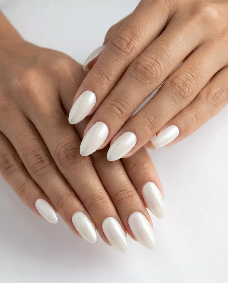 Summer Classy Nails 2026: Ethereal Milky Sheen Ethereal milky white nails with a pearlescent sheen for sophisticated summer classy nails 2026.