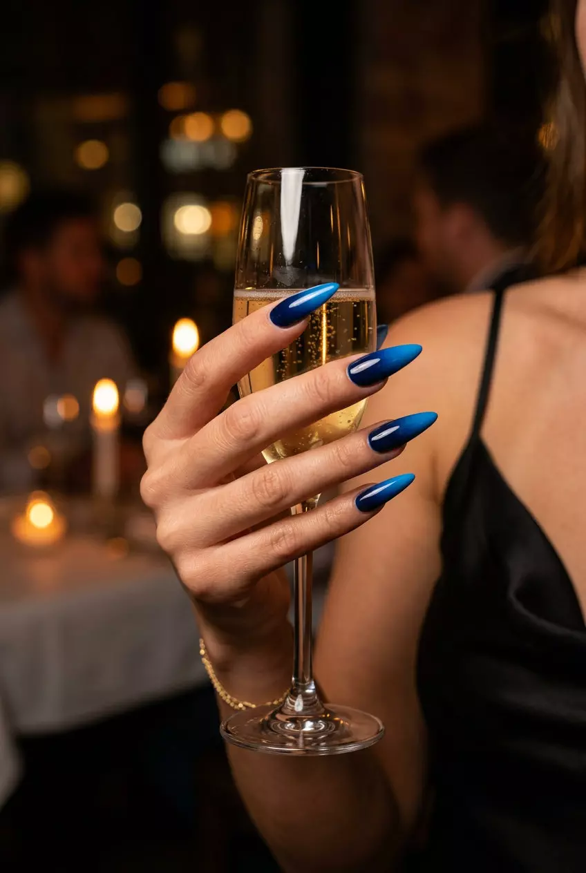 Electric Blue Gradient Stiletto 2026 Electric Blue Gradient Stiletto nails: deep blue to vibrant electric blue. Summer colorful nails designs 2026.