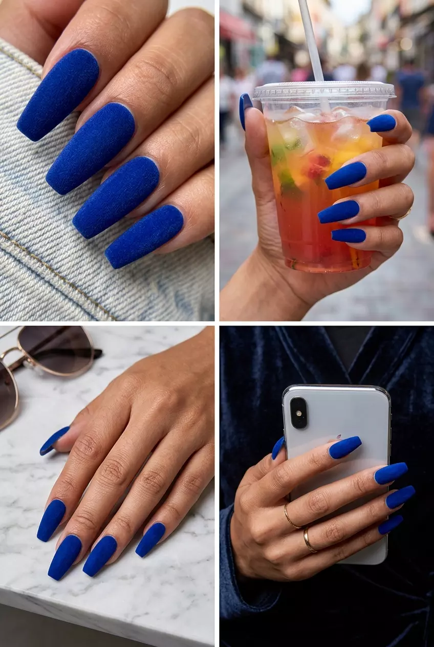 Summer Colorful Nails 2026: Electric Velvet Electric Velvet Coffin nails: Summer colorful nails designs 2026 for parties, evening events, nights out. Sophisticated & luxurious.