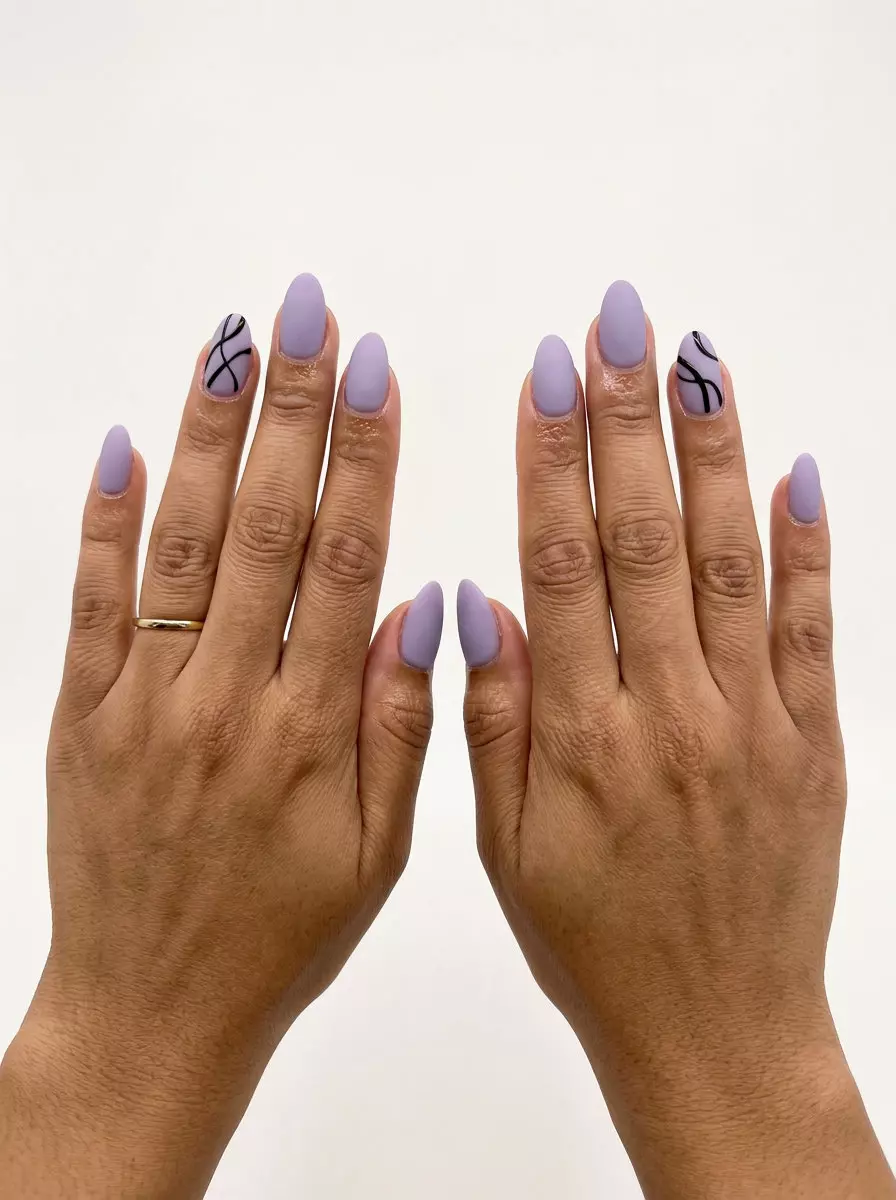 Summer Colorful Nails 2026: Lavender Abstract Lavender Minimalist Abstract Lines Almond nails: Summer colorful nails designs 2026 for work, casual chic. Sophisticated & artistic.