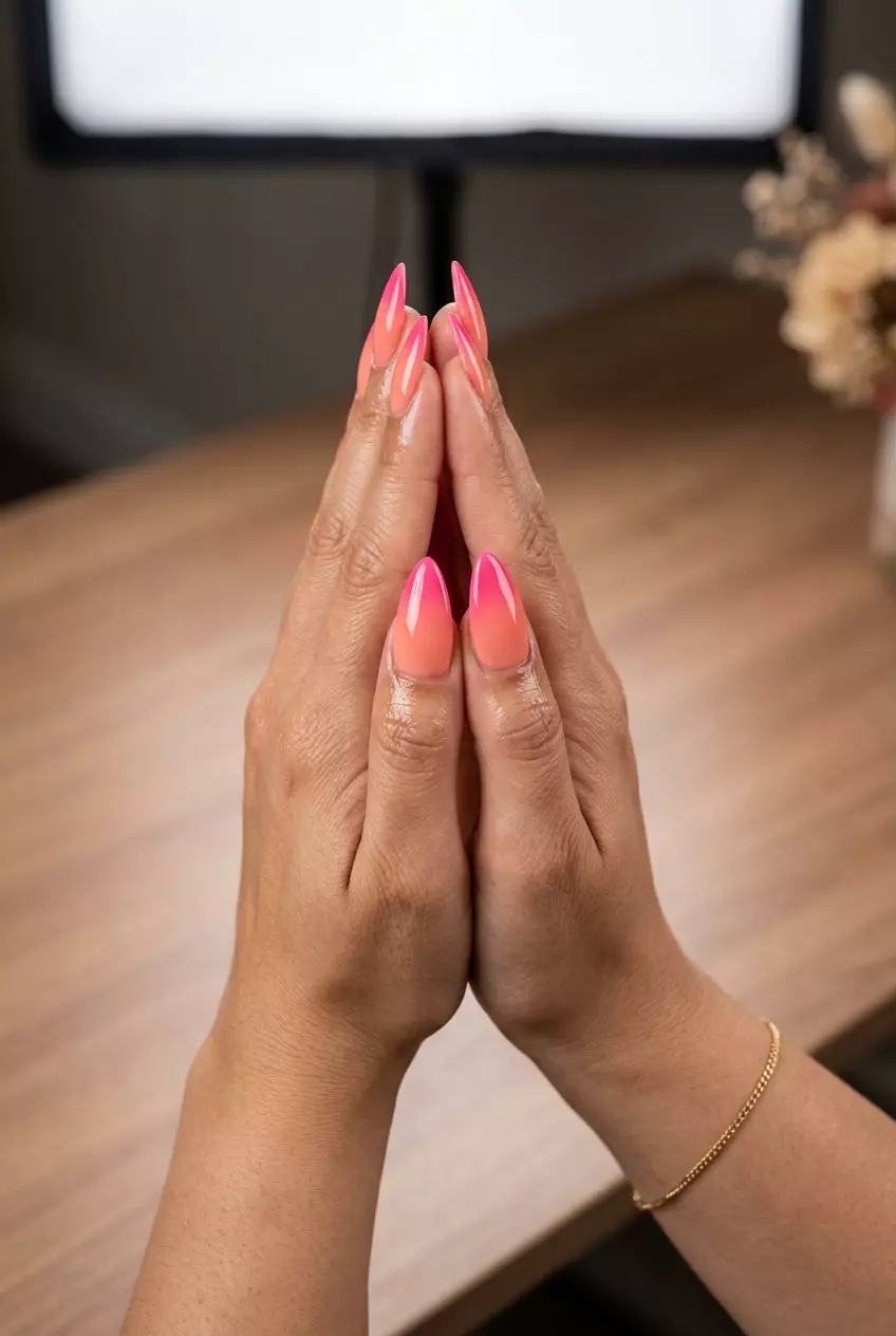 Summer Colorful Nails 2026: Sunset Ombre Sunset Ombre Stiletto nails: Summer colorful nails designs 2026 for parties, date nights, summer events. Glamorous & vibrant.