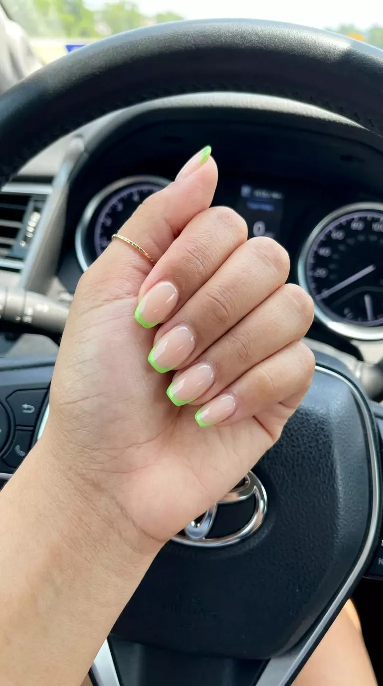 Lime Zest Micro French 2026 | Daily Wear Nails Lime Zest Micro French: Chic summer fruits nail art 2026 for daily wear. Minimalist nude nails with bright lime green micro French tips.