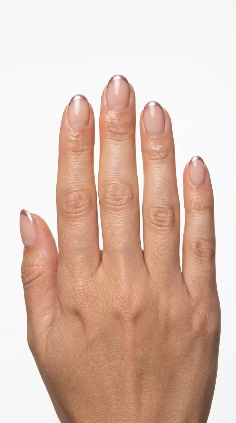 Chrome Pink French Nails 2026 | Chic Daily Style Chrome Pink Micro French nails for summer inspired nails 2026. Chic nude base with delicate metallic pink tips.