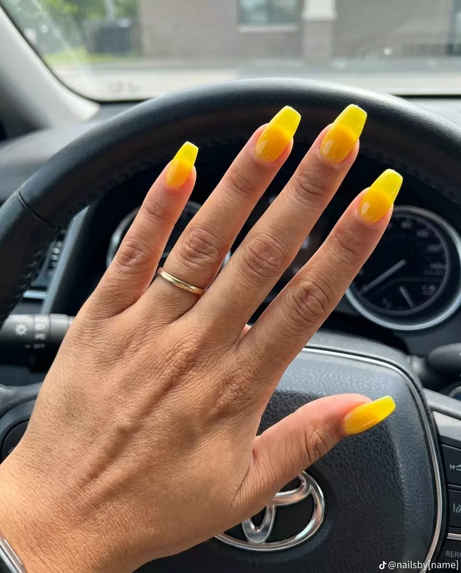 Lemonade Stained Glass Stiletto Nails 2026 Lemonade Stained Glass Stiletto nails for summer inspired nails 2026. Playful and bright vacation style.