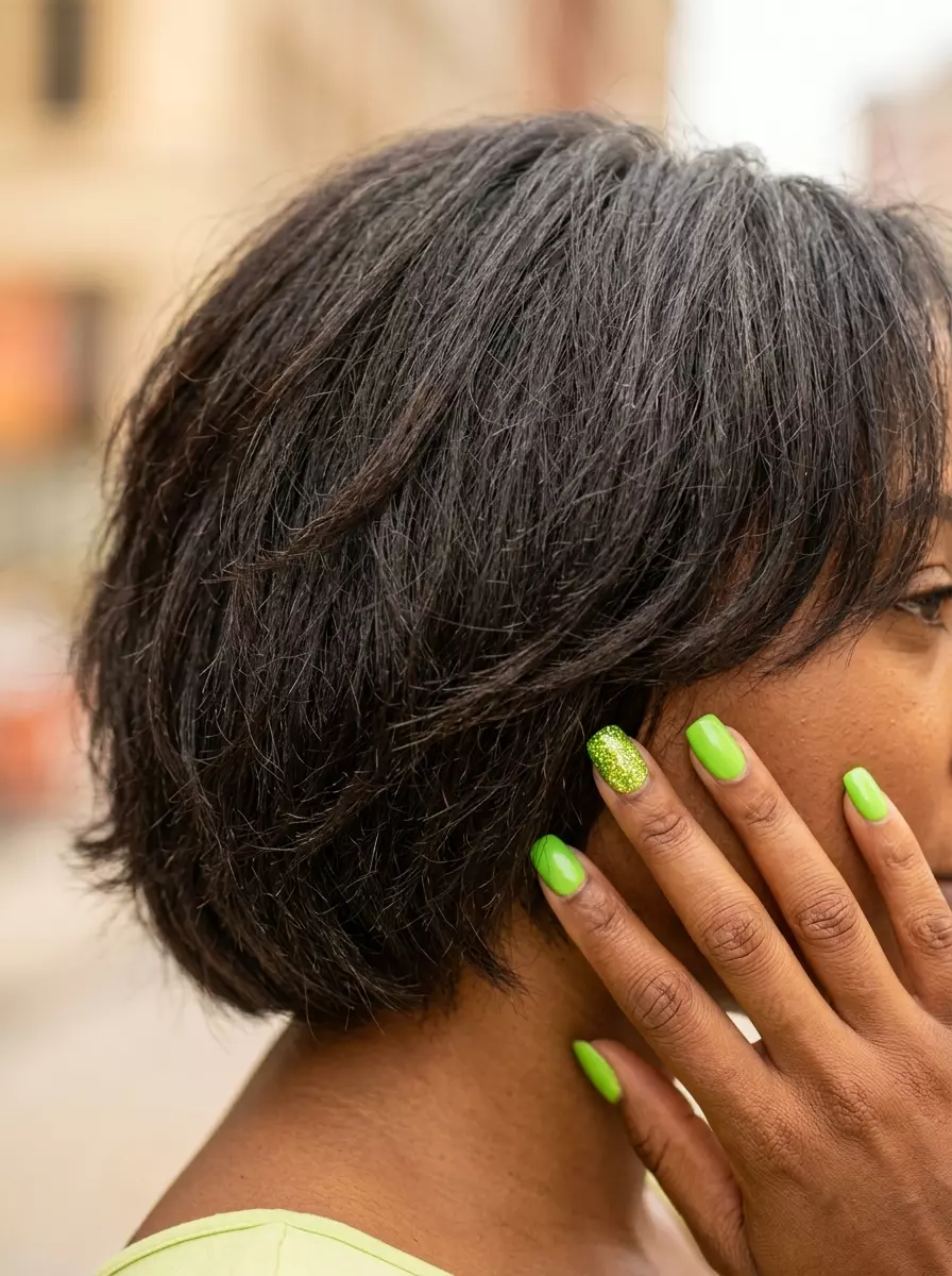Lime Glitter Pop Accent: Festival & Casual Nails 2026 Lime Glitter Pop Accent: Playful summer inspired nails 2026 with vibrant lime green and glitter.