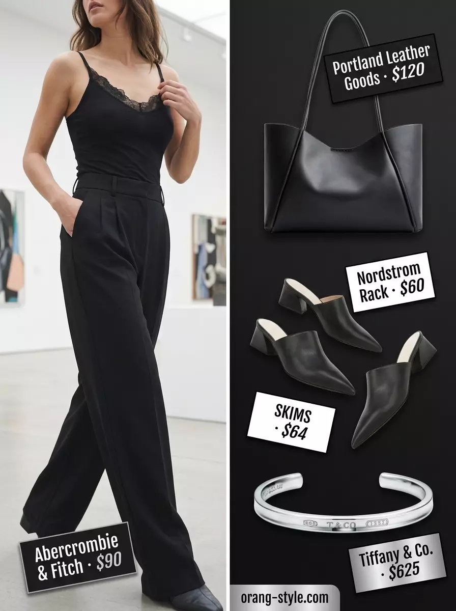 Summer Lace Top Outfits for Women 2026: Black lace knit top with tailored trousers for a chic office look.