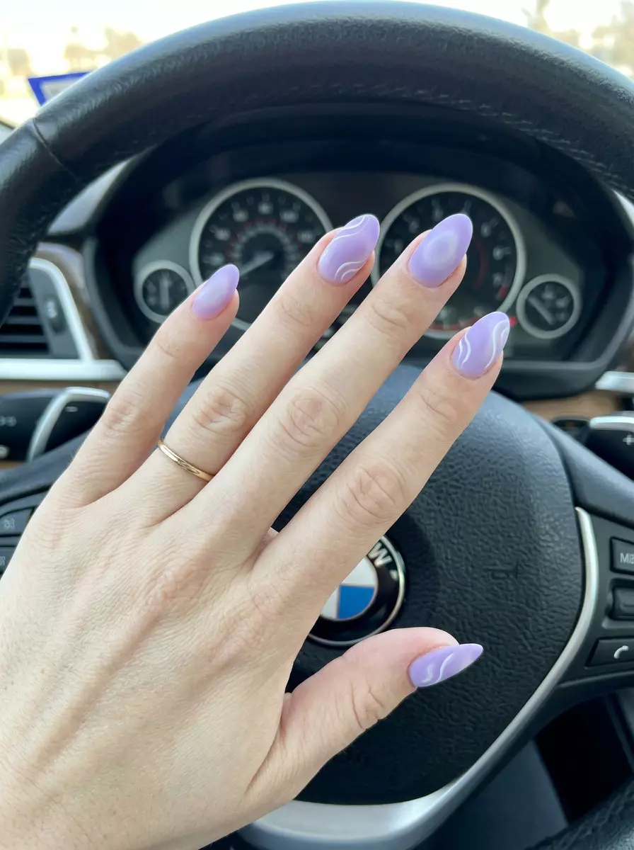 Matte Lavender Nails 2026: Aura Swirls Matte lavender aura swirl nails for summer matte nails 2026. Whimsical party style.