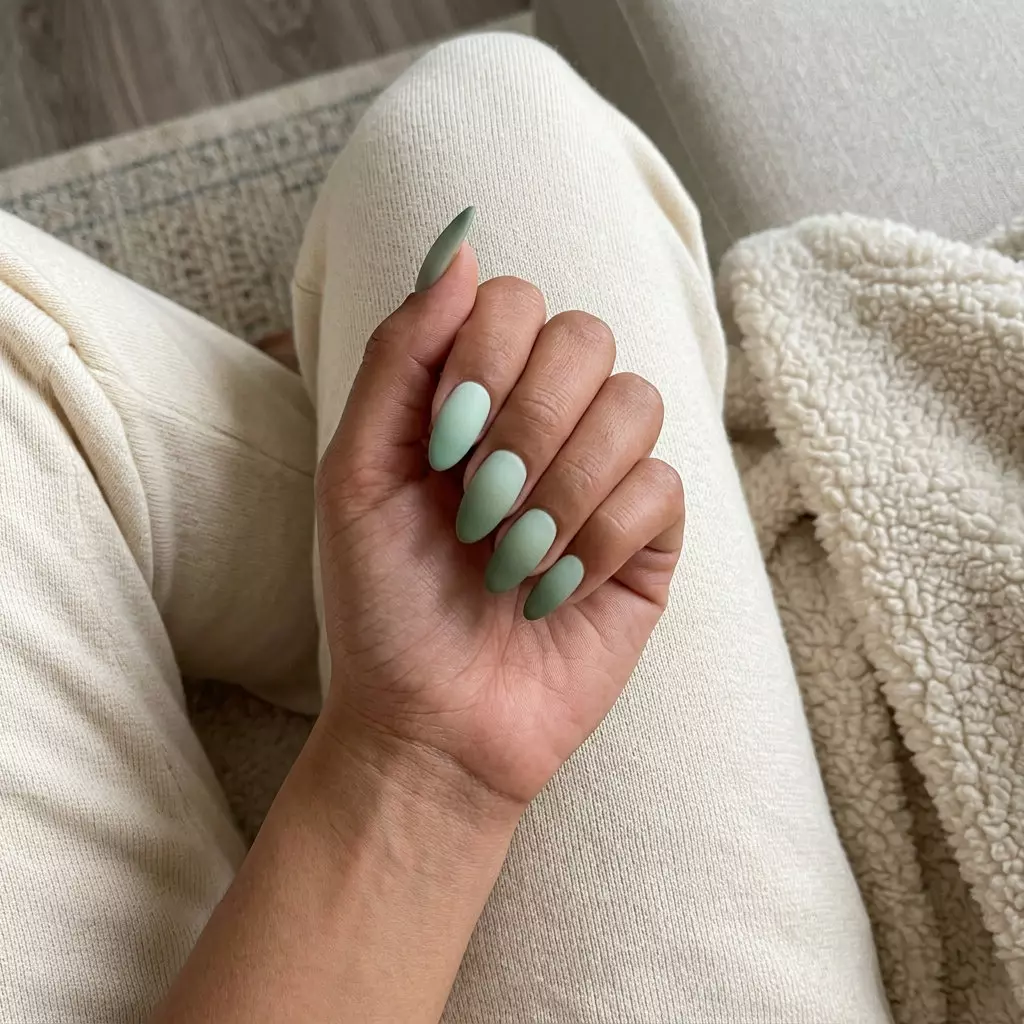 Matte Sage Green Nails 2026: Ombre Meadow Matte sage green ombre nails for summer matte nails 2026. Calm, sophisticated meadow gradient.