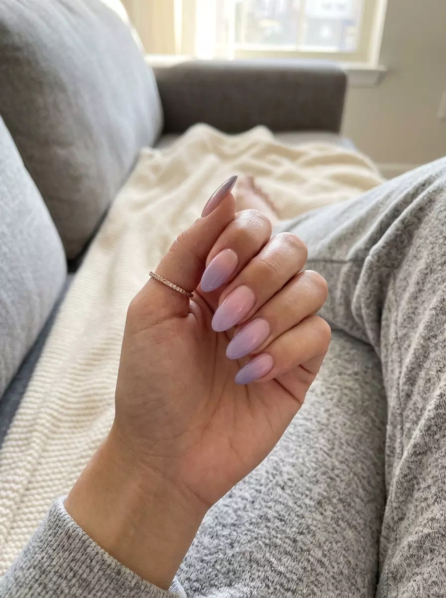 Lavender haze ombre nails for summer 2026. Romantic, dreamy wedding guest style.
