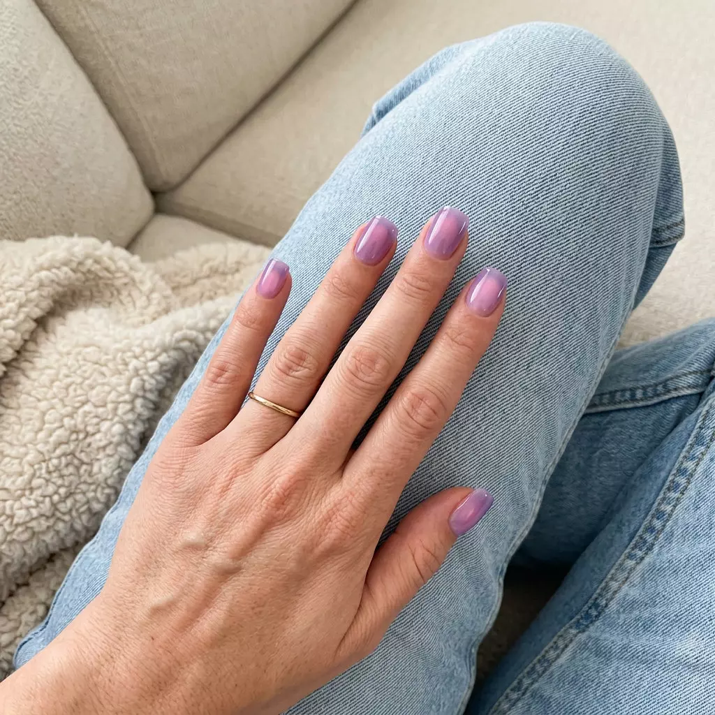 Lavender jelly aura glow summer nails 2026 for vacation and festivals. Ethereal & romantic.