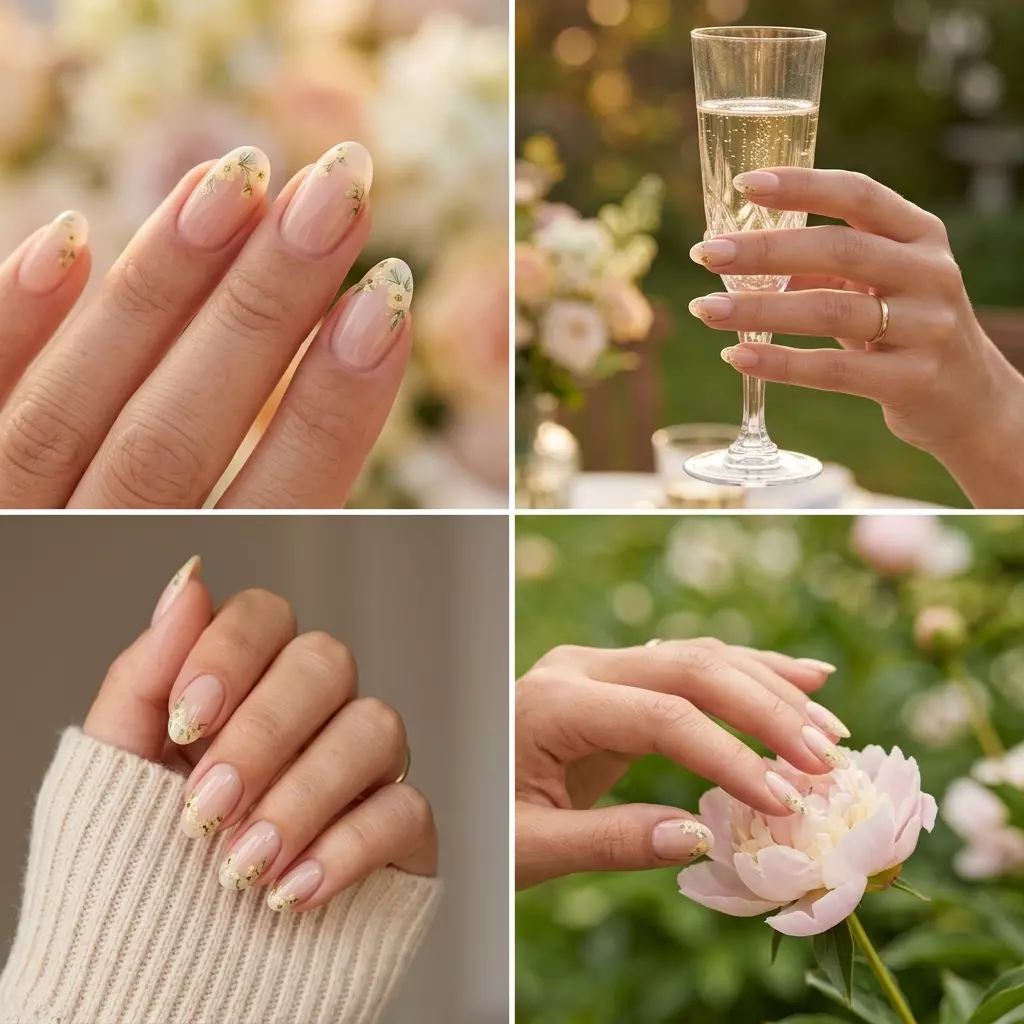 Pale yellow micro floral almond nails for summer nails 2026, ideal for garden parties.