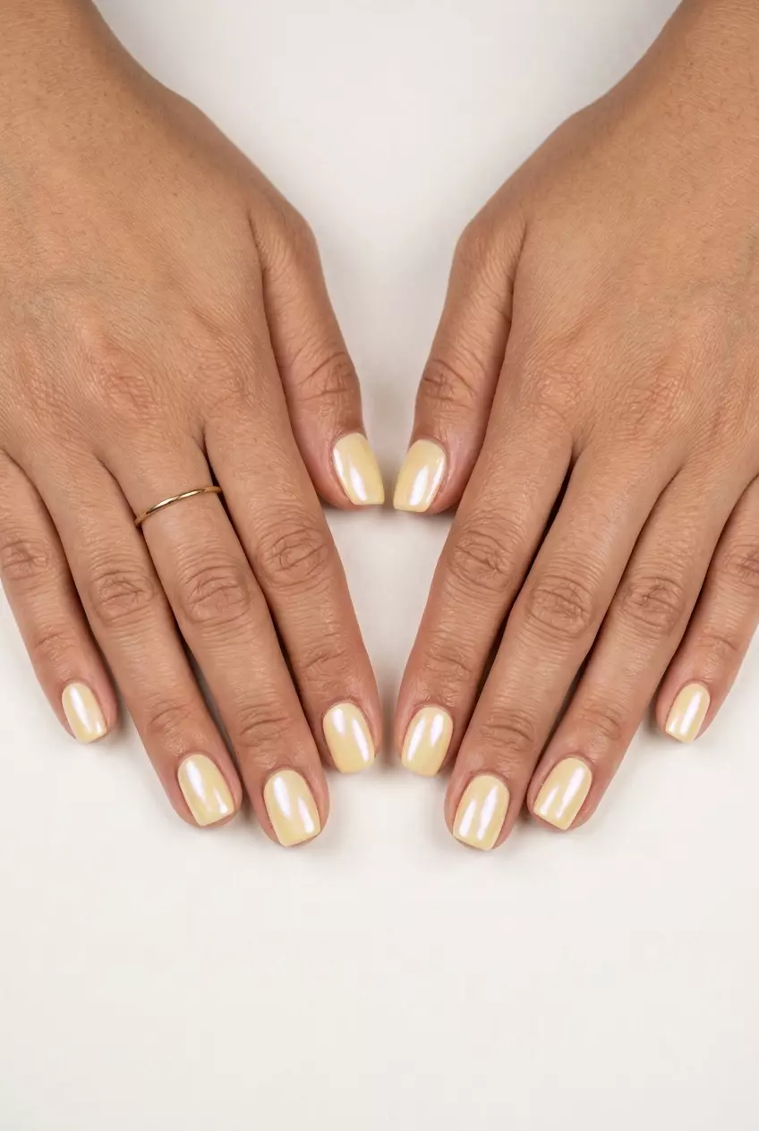 Pale Yellow Glazed Donut Squoval nails for summer 2026, perfect for daily wear and casual outings. Radiant and sophisticated.