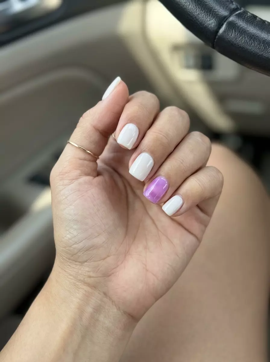 Vibrant lavender jelly accent nails with milky white for summer nails 2026 pastel, perfect for casual weekend style.