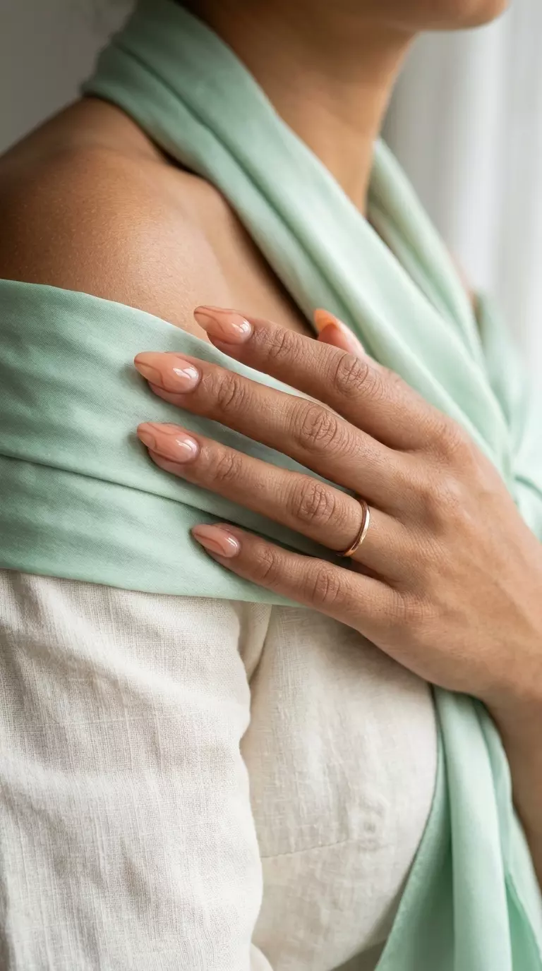Peachy keen line art on sheer nails for summer nails 2026, elegant for casual outings.
