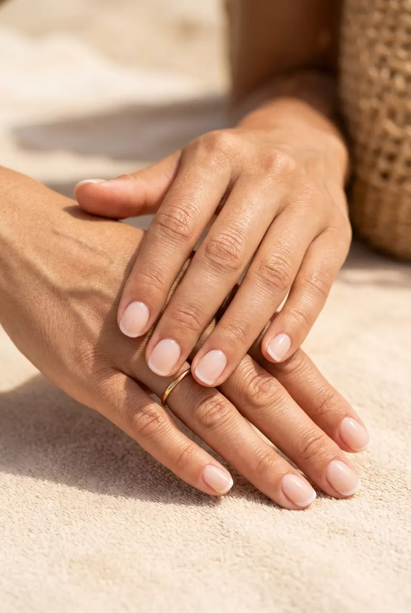 Nude Milky French Tips Nails 2026 Nude Milky French Tips nails for summer nails beach vibes 2026. Minimalist sheer milky nude with white tips for weddings.