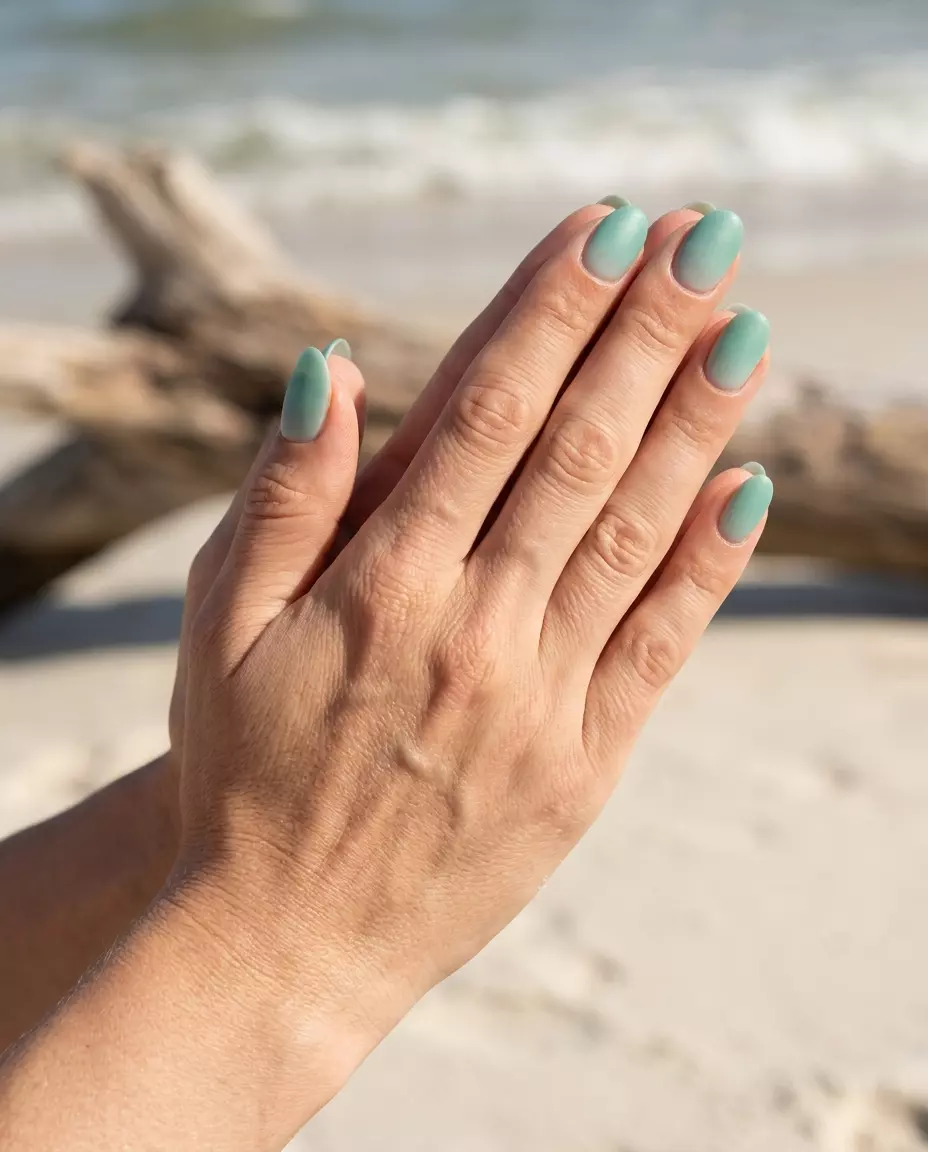 Seafoam Green Matte Gradient Nails 2026 Seafoam Green Matte Gradient nails for summer nails beach vibes 2026. Minimalist calm seafoam and mint gradient with matte finish.