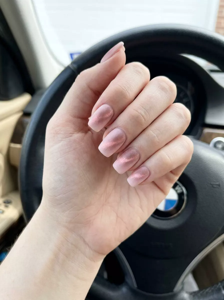 Peach Velvet Cat-Eye Nails 2026 Peach Velvet Cat-Eye nails: Soft peach with rose gold shimmer and velvet matte finish for summer nails for pale skin 2026.