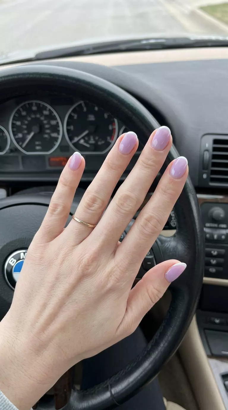 Sheer Lavender Micro French Nails 2026 Sheer lavender micro French tips for summer nails for pale skin 2026. Clean, polished oval nails.