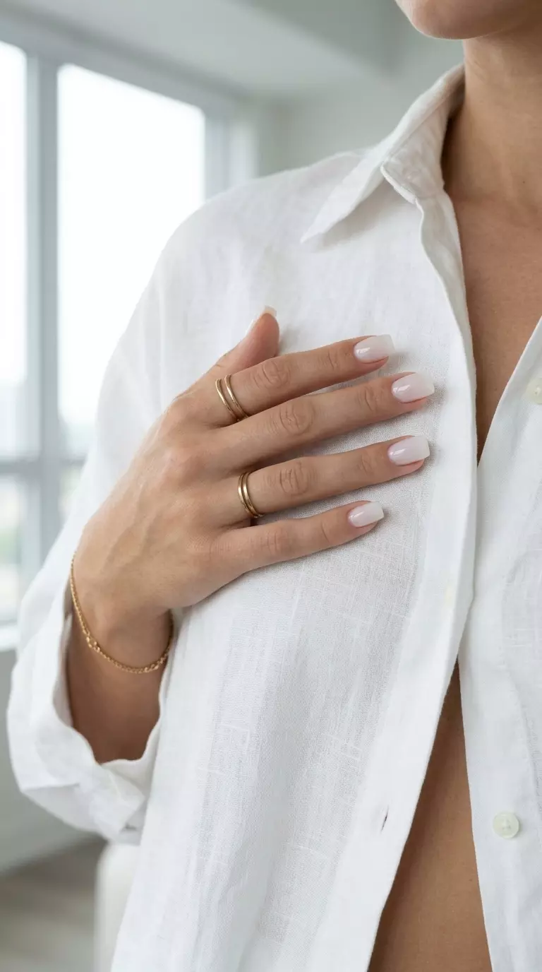 Builder gel white jelly extensions for summer 2026. Clean, sophisticated, and effortless everyday chic.