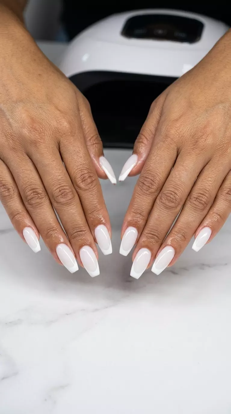 Milky white pipe French nails for summer 2026. Chic, polished look for formal events & professional settings.