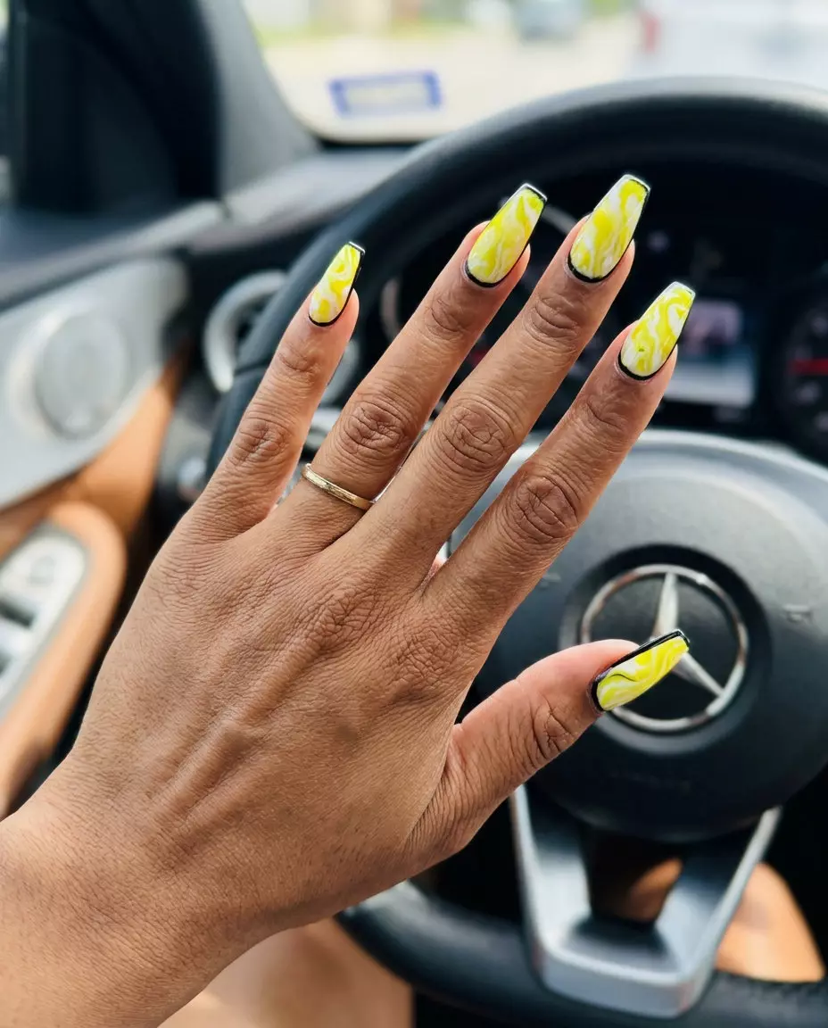 Citrus Marble Reverse French Nails 2026 Glamorous citrus marble reverse French nails for summer 2026. Bold, artistic style for parties and festivals.