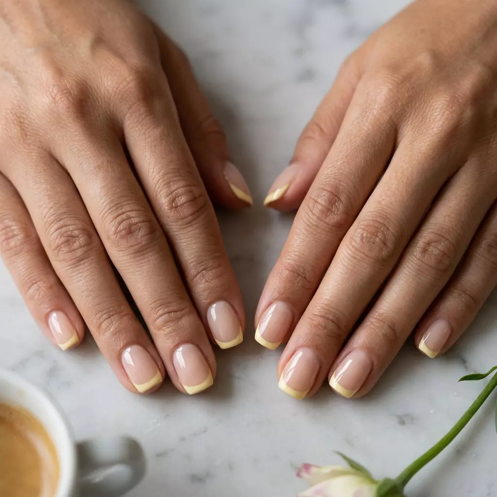 Micro French Butter Yellow Nails 2026 Subtle butter yellow micro French nails for summer 2026. Minimalist, clean, and sophisticated nail art for work.