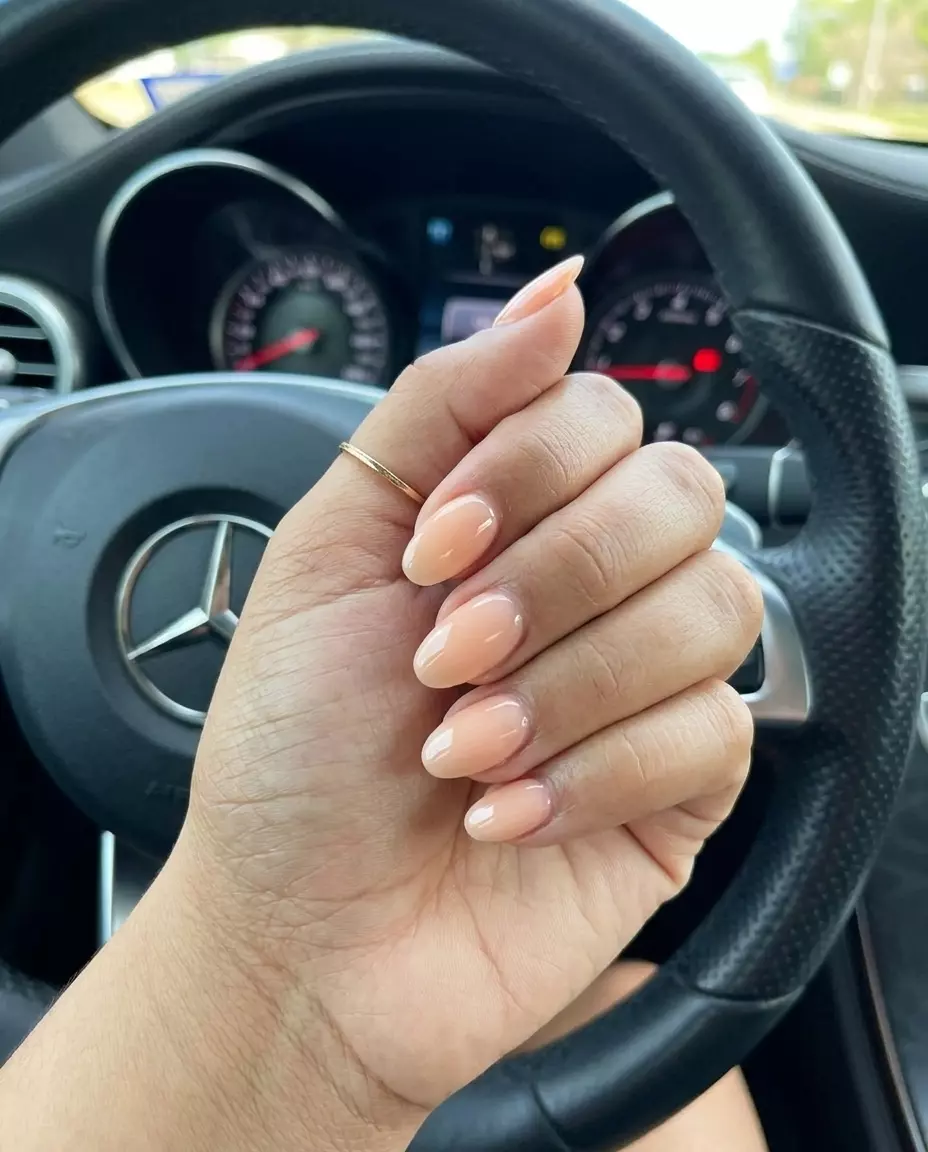 Sheer Peach Milk Bath Nails 2026 Sheer peach milk bath nails for weddings and bridal showers. Romantic, ethereal style with milky white undertones. Summer peach nails 2026.