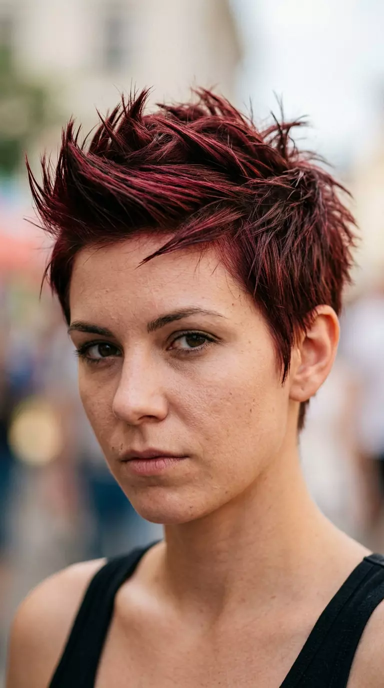 summer pixie haircuts 2026 - Cherry Cola Spiky Pixie outfit idea