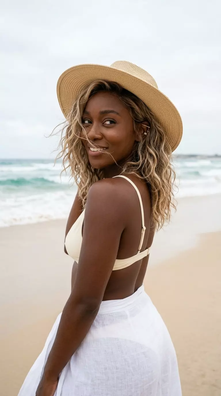 shoulder-length tousled salt-spray beach waves with playful flips for summer