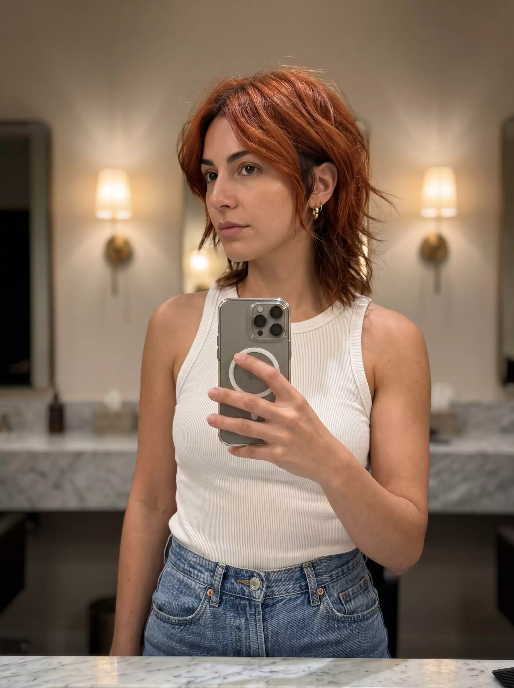 Terracotta Copper Shag 2026: Edgy Undercut Style medium terracotta copper shag with dark brown undercut and textured layers for summer