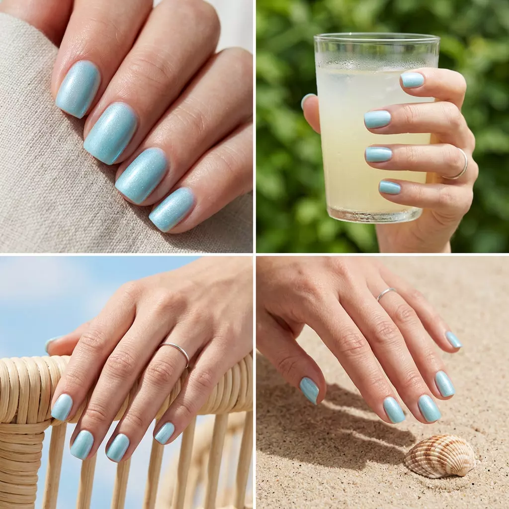 Aqua Aura Glow Square Nails 2026: Effortless Chic Aqua Aura Glow Square nails: Clean-girl, serene summer nails 2026 for daily wear & casual outings.