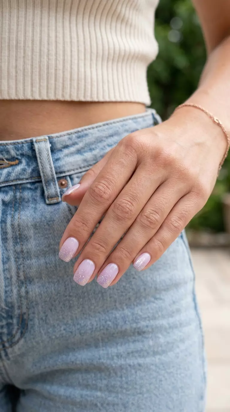 Lavender Glitter Gradient Nails 2026: Romantic Whimsy Lavender glitter gradient nails for trending summer nails 2026, perfect for casual events and date nights.