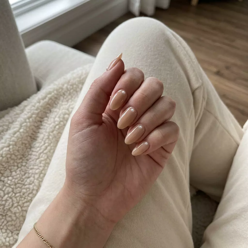 3D Pearl Accent Almond Nails 2026: Elegant Minimalist Sheer Nude 3D Pearl Accent Almond nails: Elegant, minimalist summer nails 2026 for weddings & work.