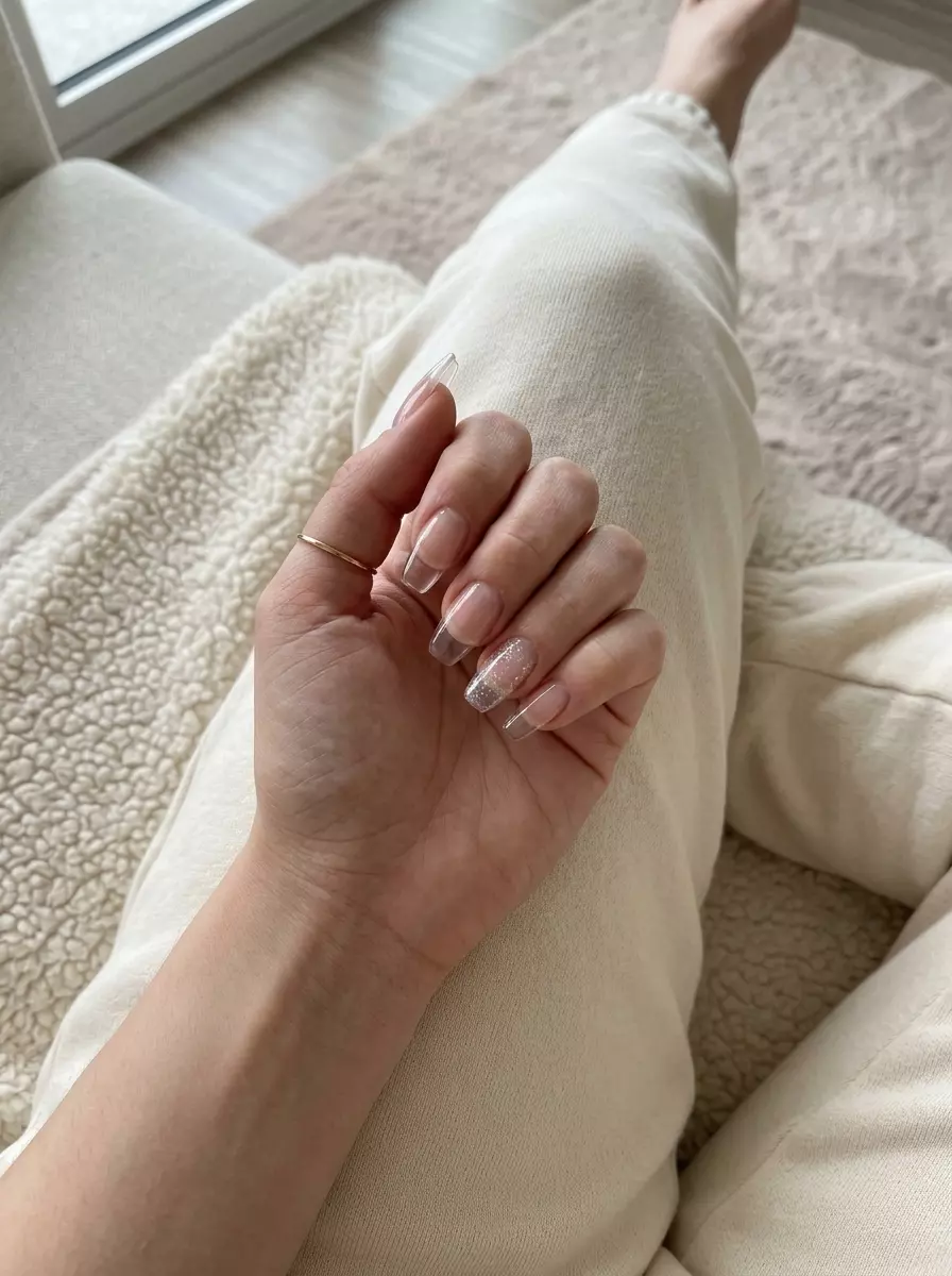 Clear Glass Lipstick Edge nails for trendy summer nails 2026. Edgy, futuristic style for nights out.