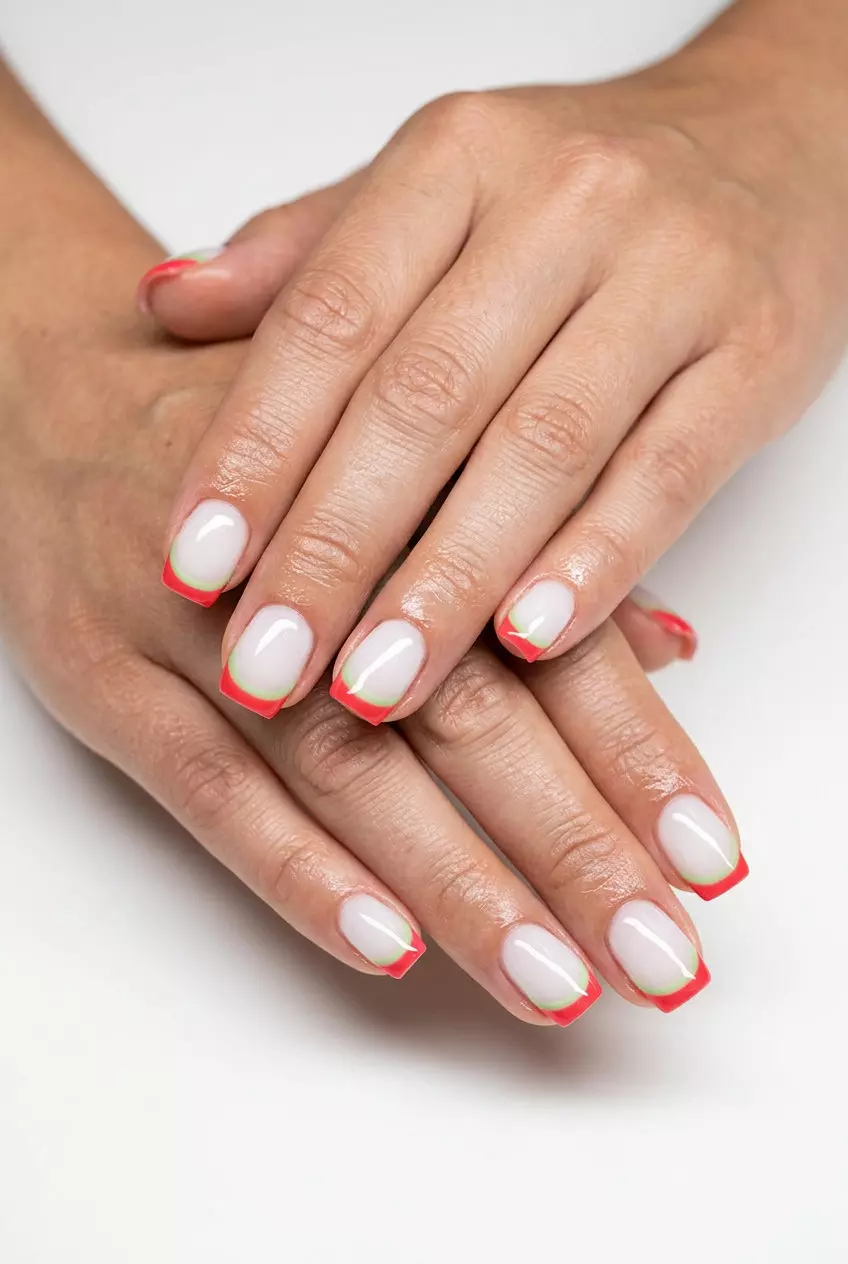Trendy summer nails 2026: Fun watermelon slice French tips for casual summer outings.