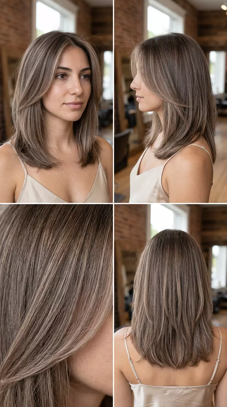long sun-bleached walnut babylights hair with dusty brown to beige blonde, ultra-fine highlights &mdash; soft effortless