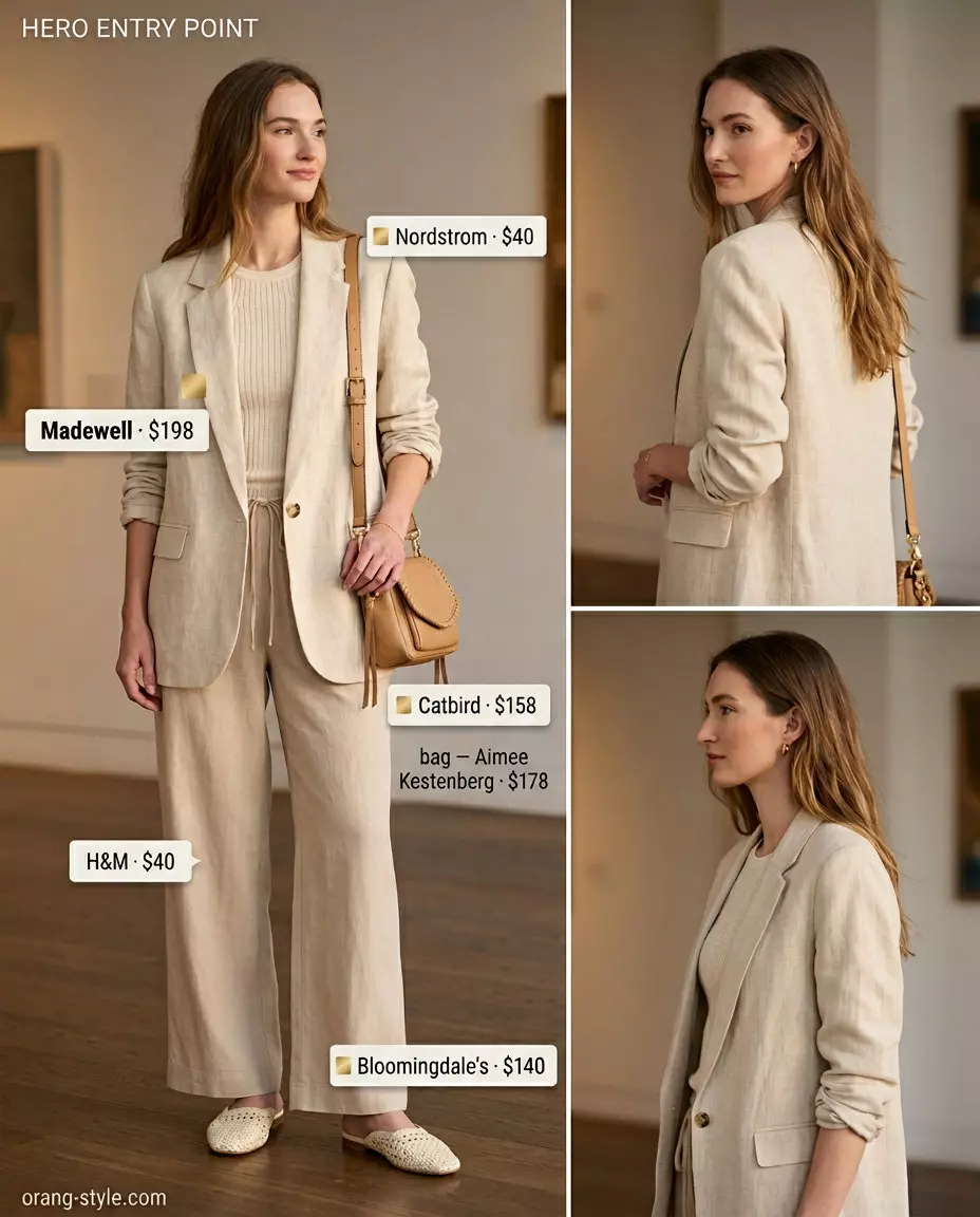 What to Wear with Blazer in Summer 2026: Chic Linen Set What to Wear with Blazer in Summer 2026: Beige linen blazer, trousers, and knit top for chic smart casual.