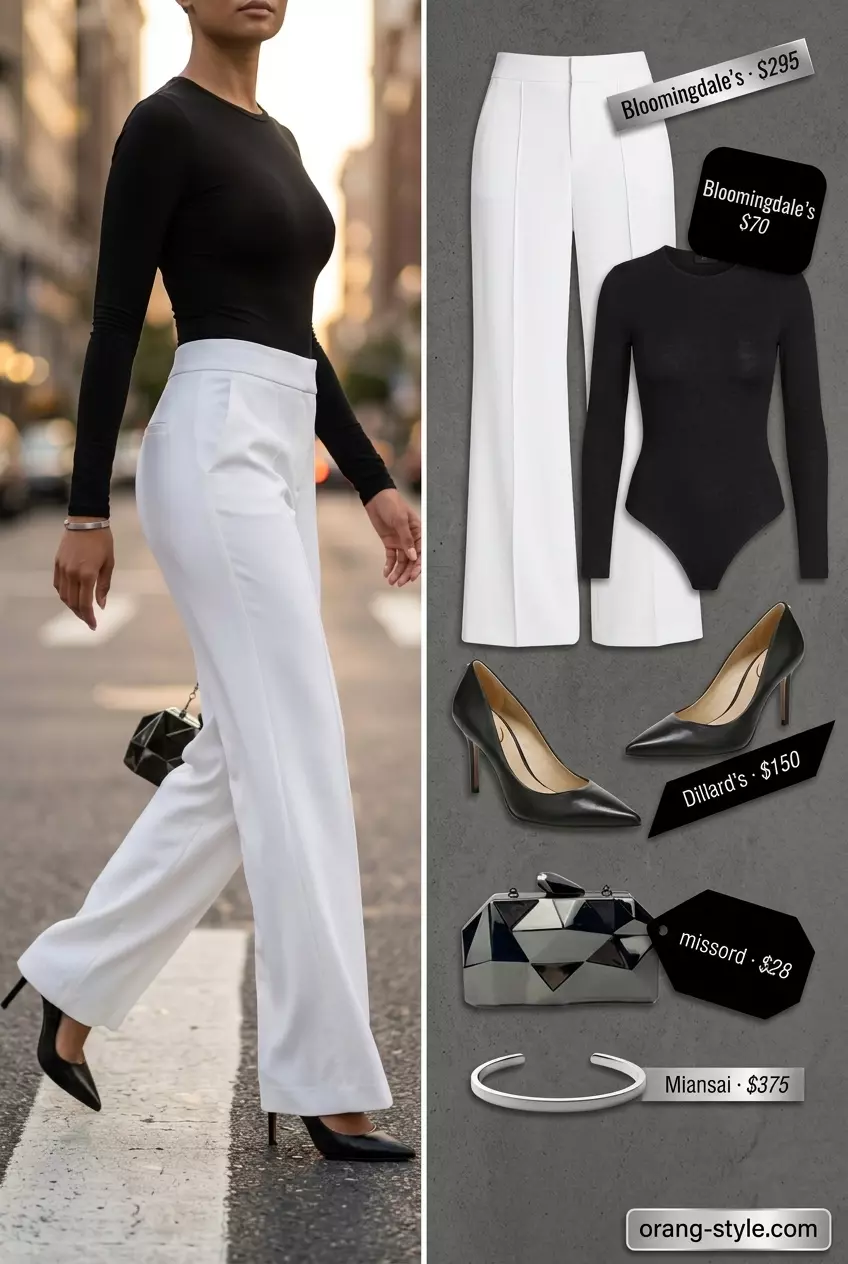 What to Wear with Bodysuit Summer 2026: Black bodysuit with wide-leg trousers for city evenings.