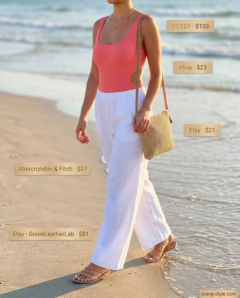 What to Wear with Bodysuit Summer 2026: Coral bodysuit with linen pants for a casual evening out.
