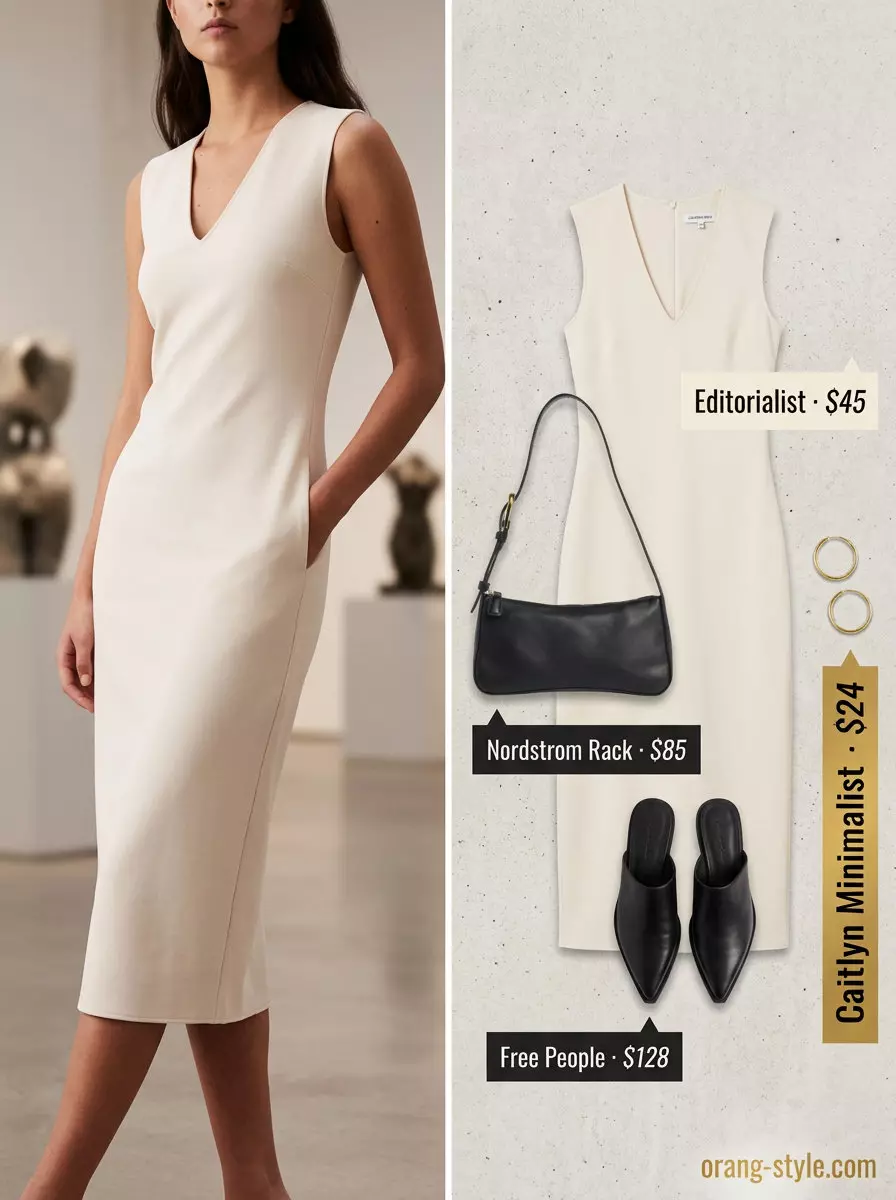 What to Wear with Midi Dress Summer 2026: Cream sheath dress, black mules & bag for a chic gallery opening.